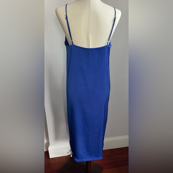 Blue Satin Fitted Midi Dress - Picture 2 of 10